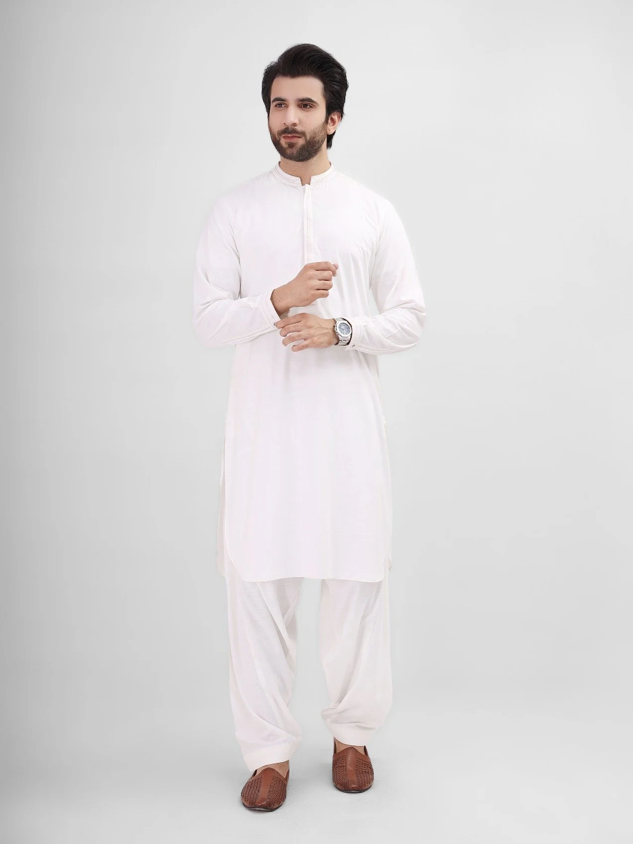 Men's Off White Shalwar Kameez - EMTKS22S-40926