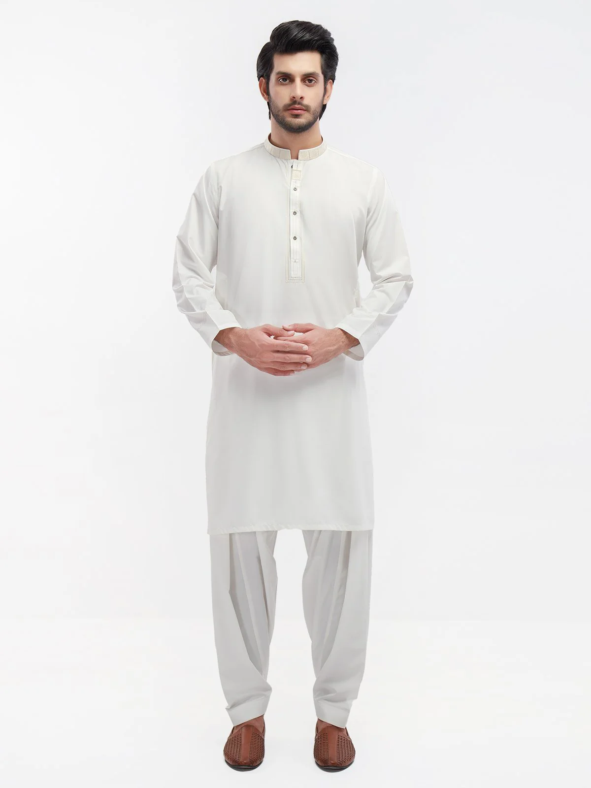 Men's Off White Shalwar Kameez - EMTKS22S-40938