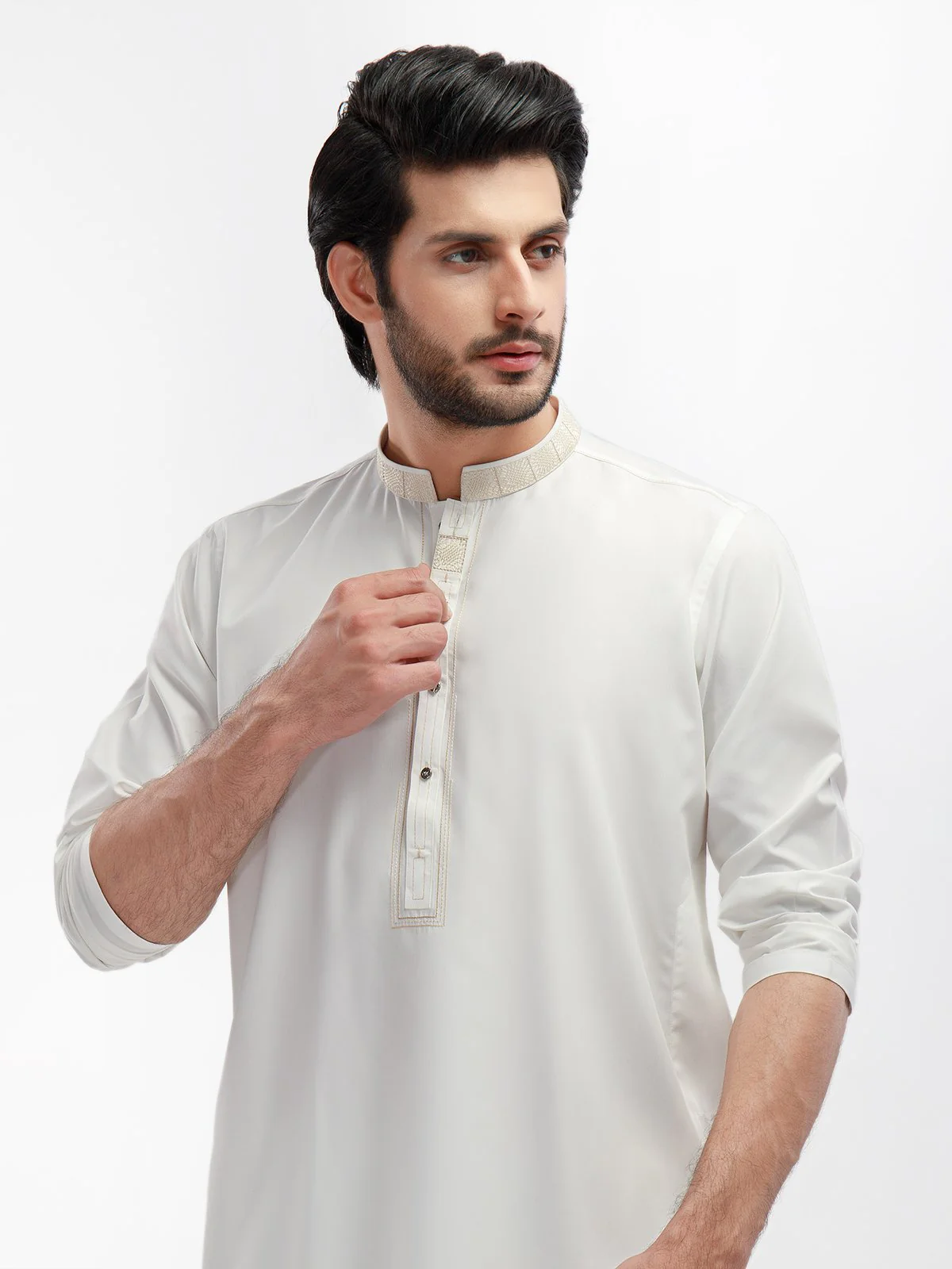 Men's Off White Shalwar Kameez - EMTKS22S-40938 - Image 2