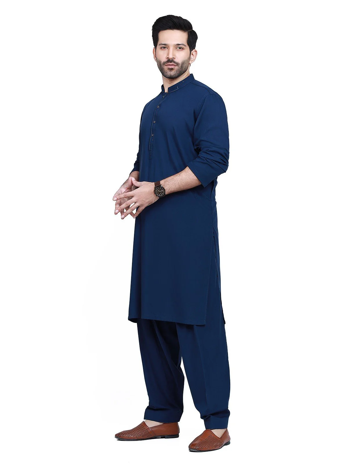Men's Navy Shalwar Kameez - EMTKS22S-40945 - Image 2
