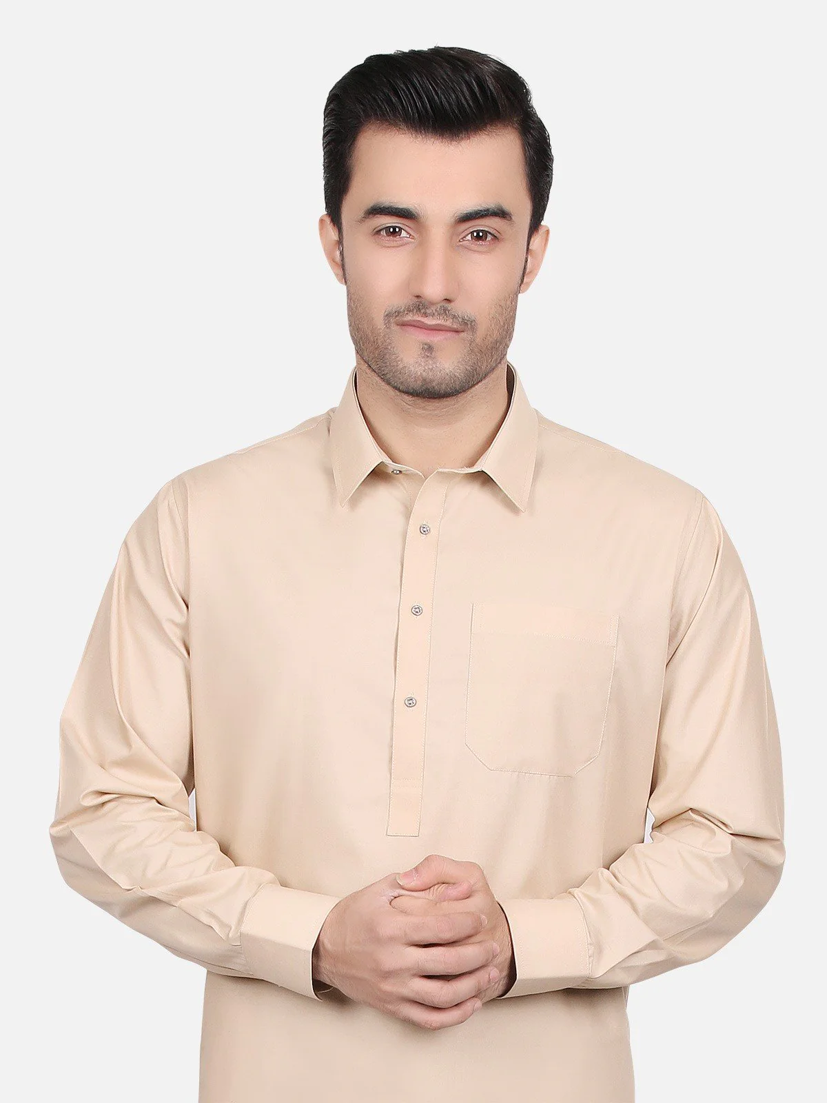 Men's Beige Shalwar Kameez Plain - EMTKSP18S-40591 - Image 2