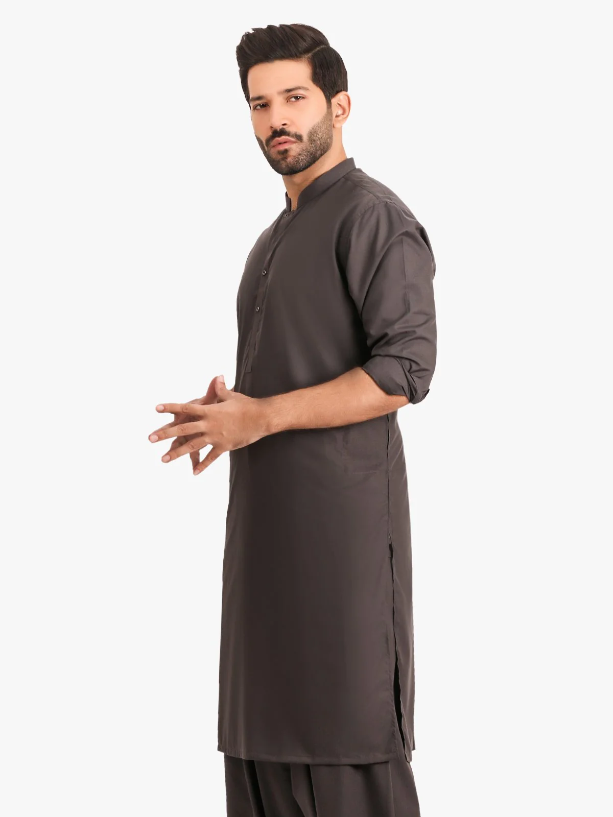 Men's Charcoal Shalwar Kameez Plain - EMTKSP20S-40866 - Image 2