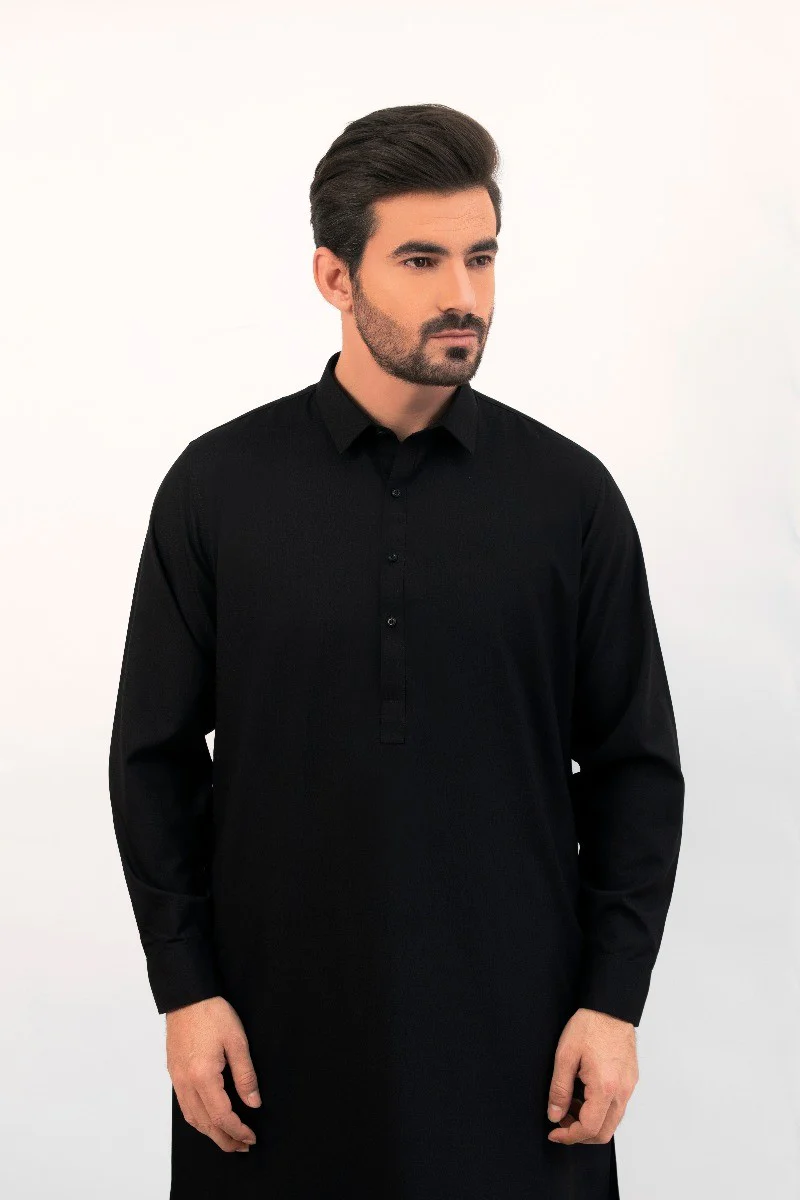 Men's Black Shalwar Kameez Plain - EMTKSP20S-40883 - Image 2