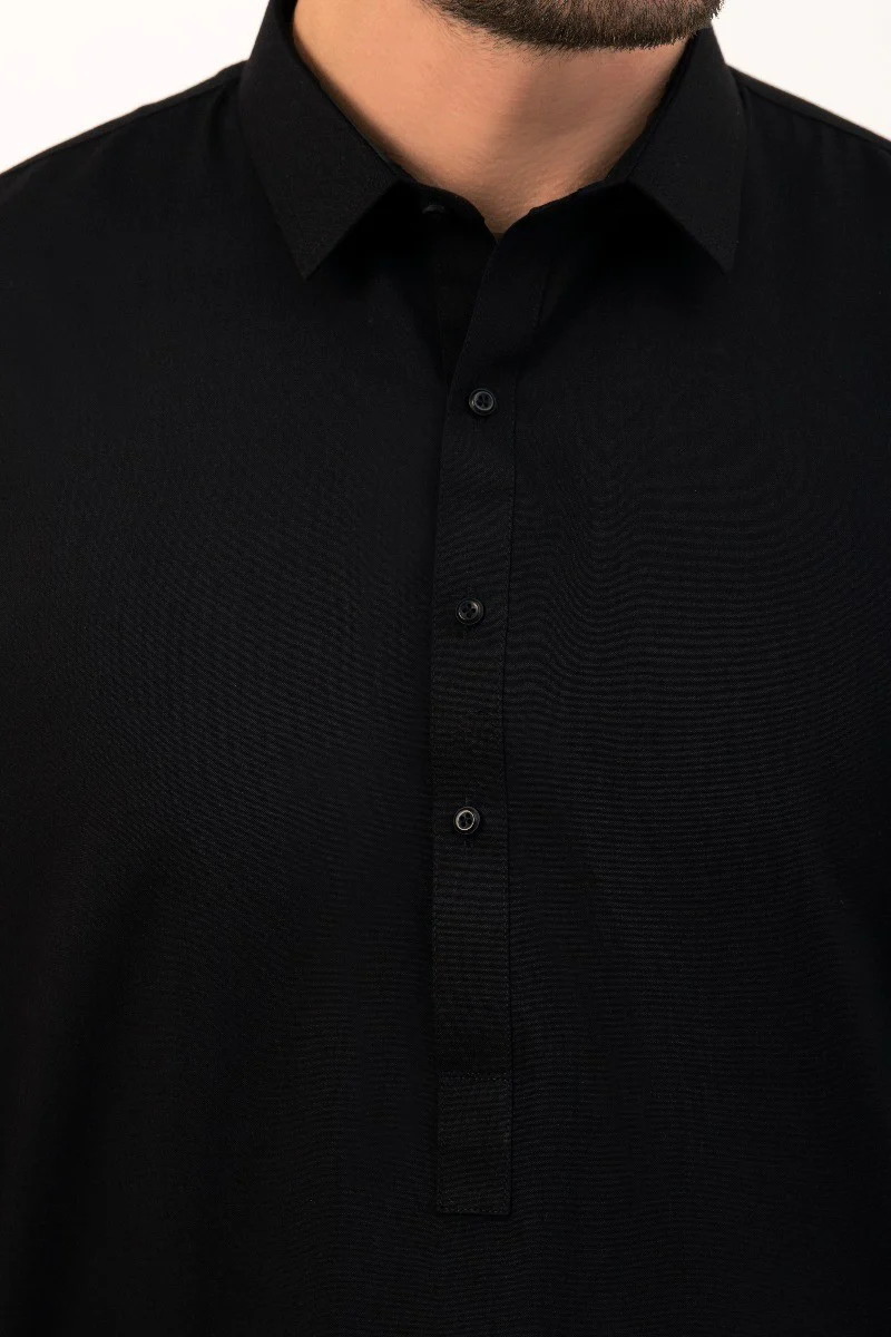 Men's Black Shalwar Kameez Plain - EMTKSP20S-40883 - Image 3