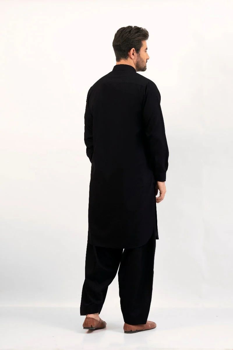 Men's Black Shalwar Kameez Plain - EMTKSP20S-40883 - Image 4