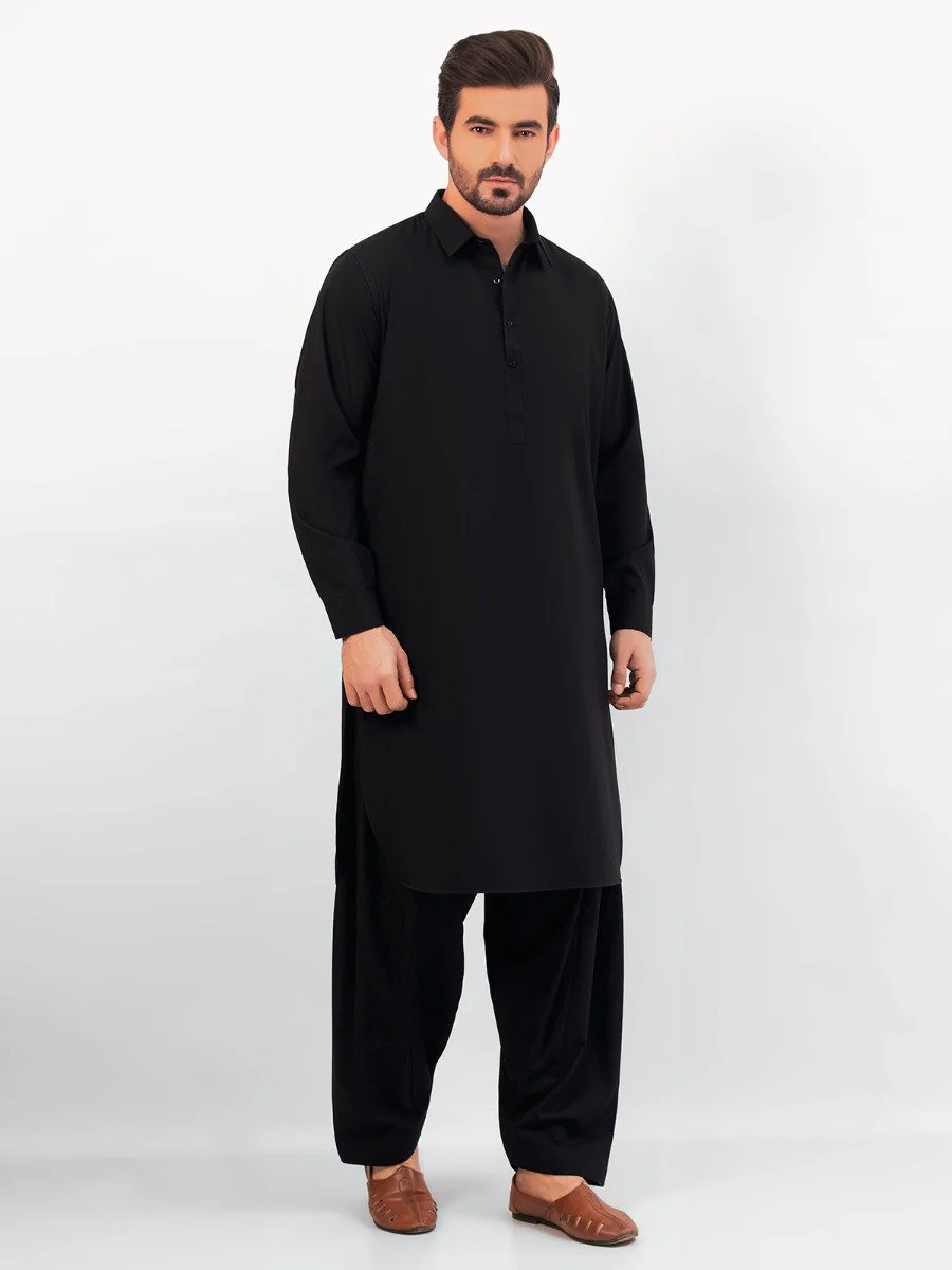 Men's Black Shalwar Kameez Plain - EMTKSP20S-40884