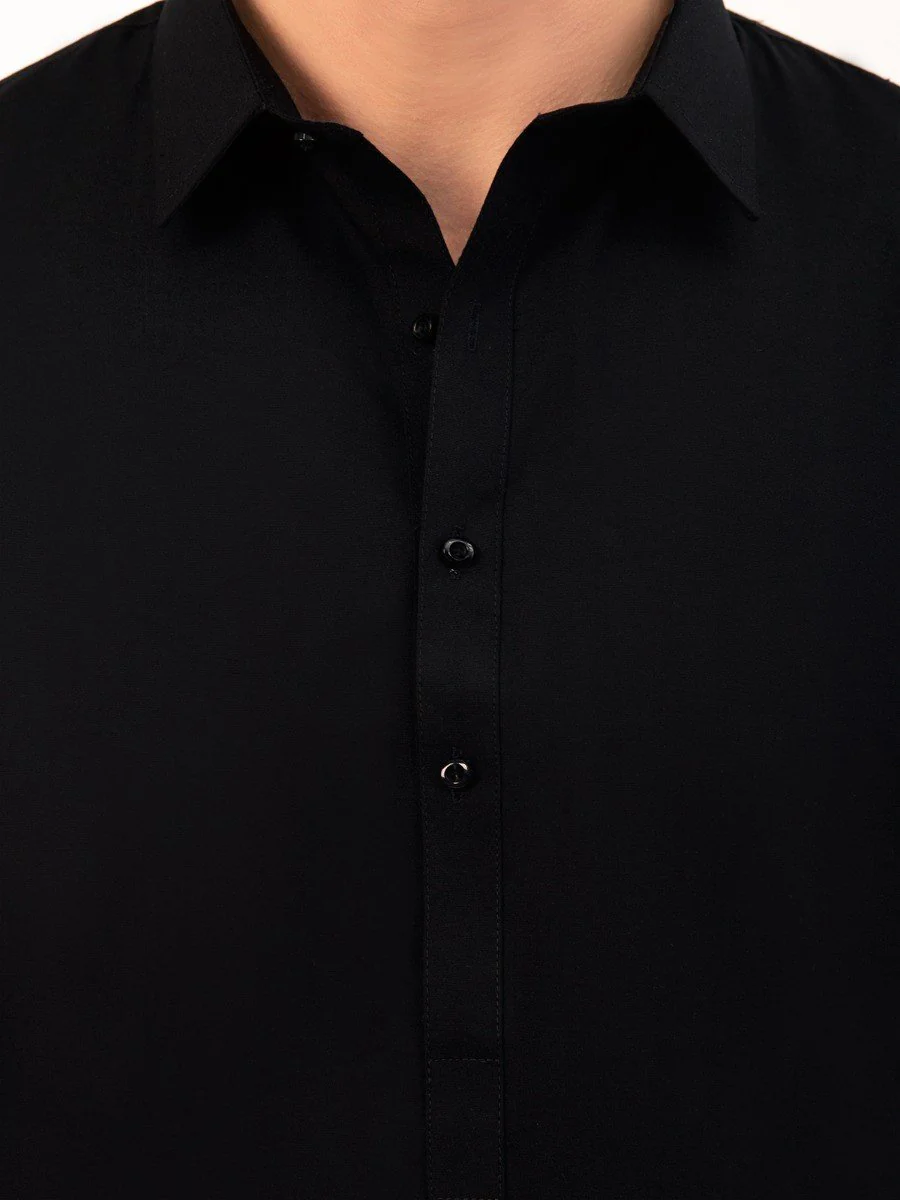 Men's Black Shalwar Kameez Plain - EMTKSP20S-40884 - Image 3