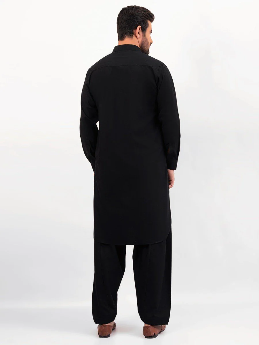 Men's Black Shalwar Kameez Plain - EMTKSP20S-40884 - Image 4
