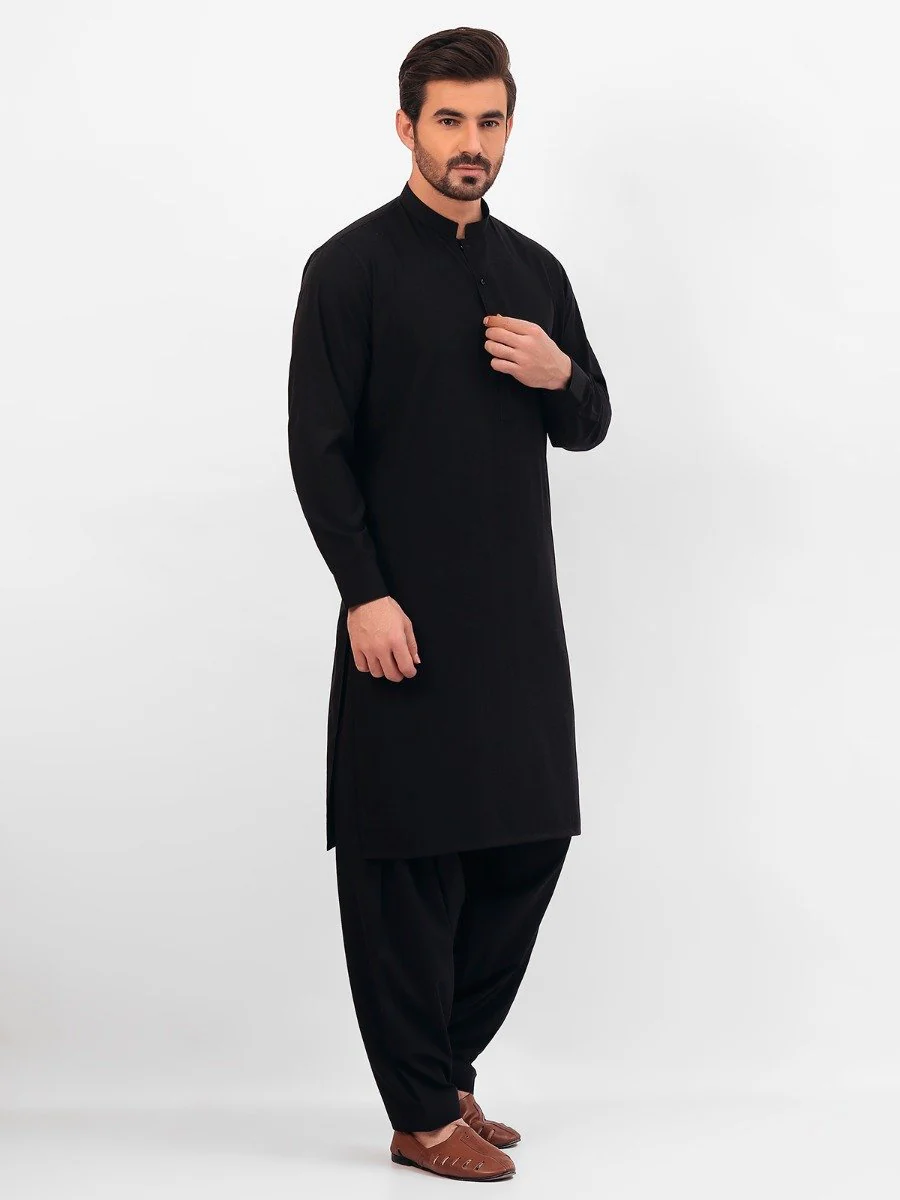 Men's Black Shalwar Kameez Plain - EMTKSP20S-40885