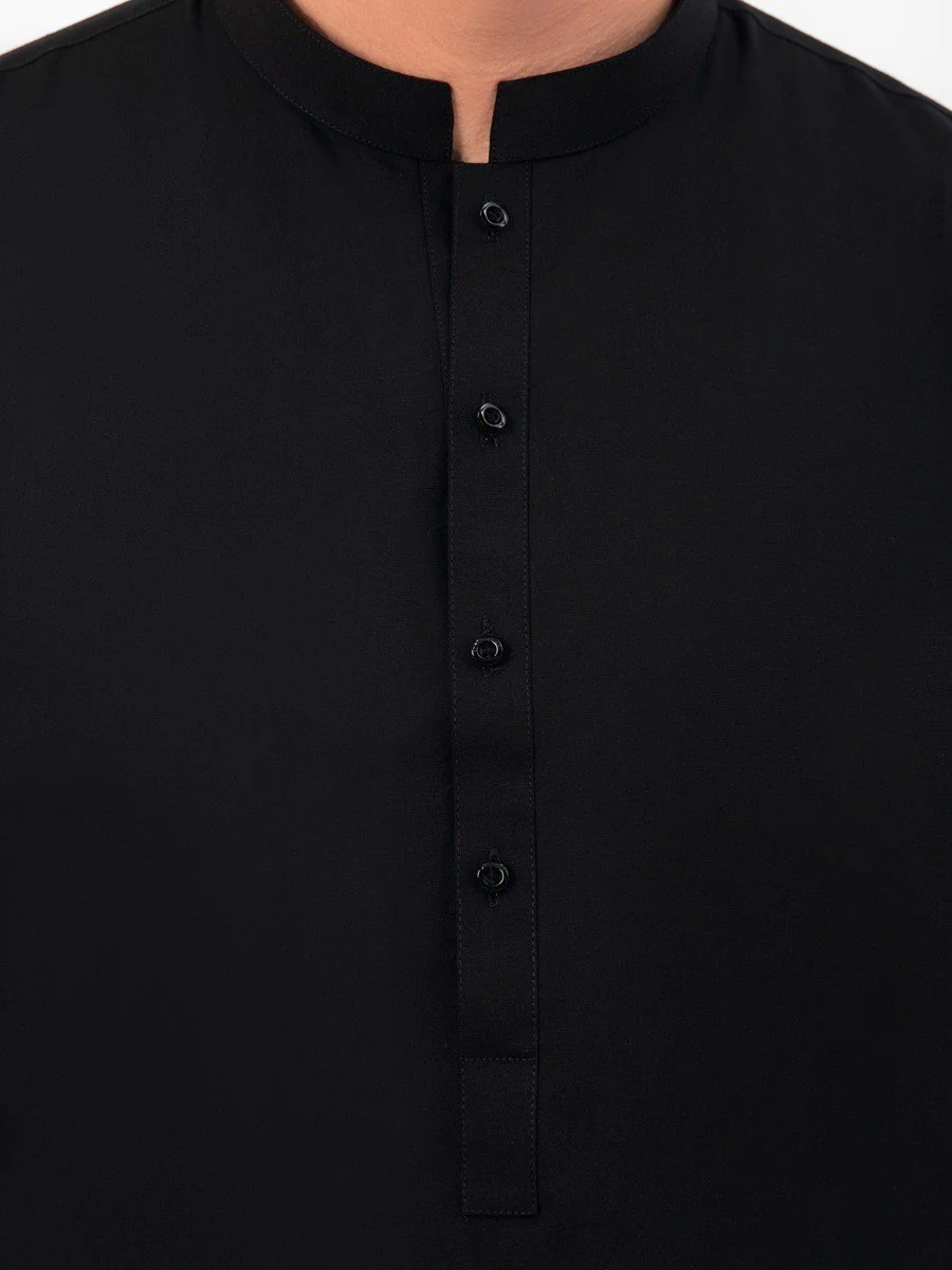 Men's Black Shalwar Kameez Plain - EMTKSP20S-40885 - Image 3