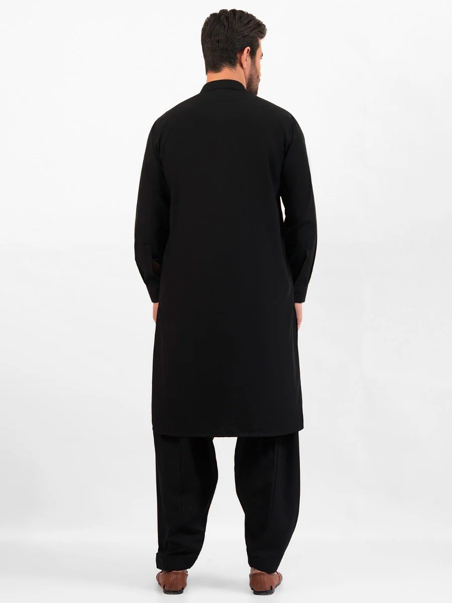 Men's Black Shalwar Kameez Plain - EMTKSP20S-40885 - Image 4