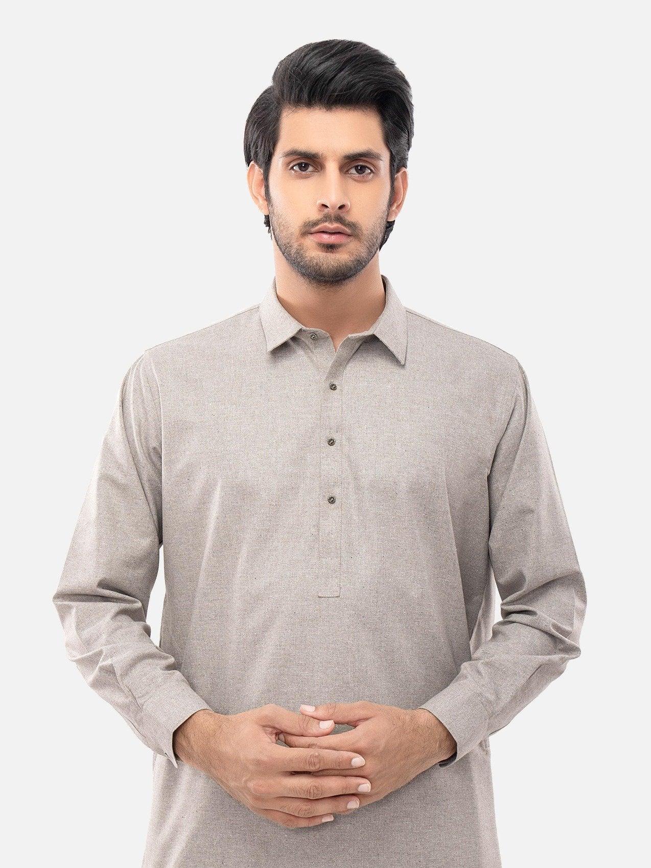 Men's Light Brown Shalwar Kameez Plain - EMTKSP21W-40928 - Image 2