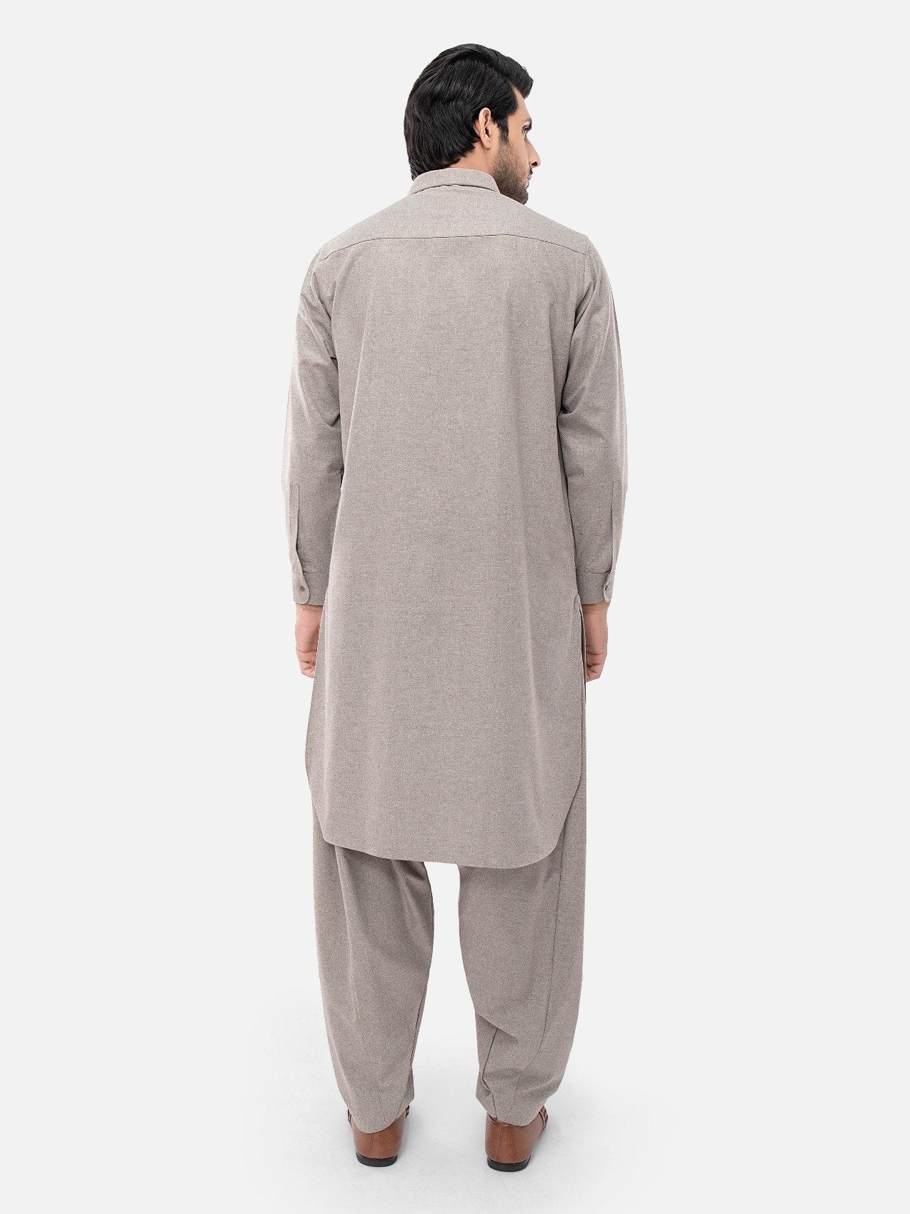Men's Light Brown Shalwar Kameez Plain - EMTKSP21W-40928 - Image 5