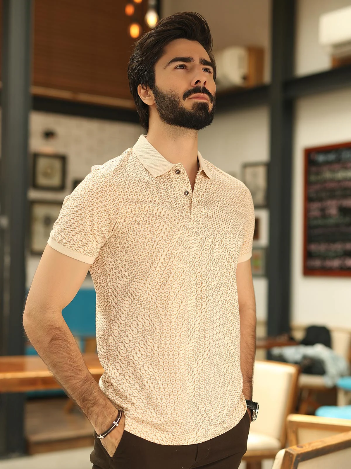 Men's Light Beige Polo Shirt - EMTPS19-004 - Image 2