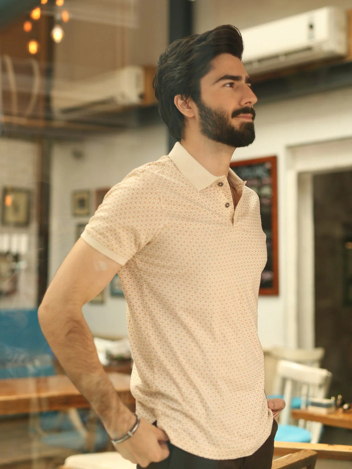 Men's Light Beige Polo Shirt - EMTPS19-004 - Image 3
