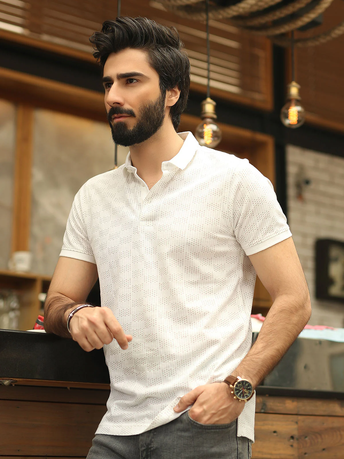 Men's Off White Polo Shirt - EMTPS19-007 - Image 2