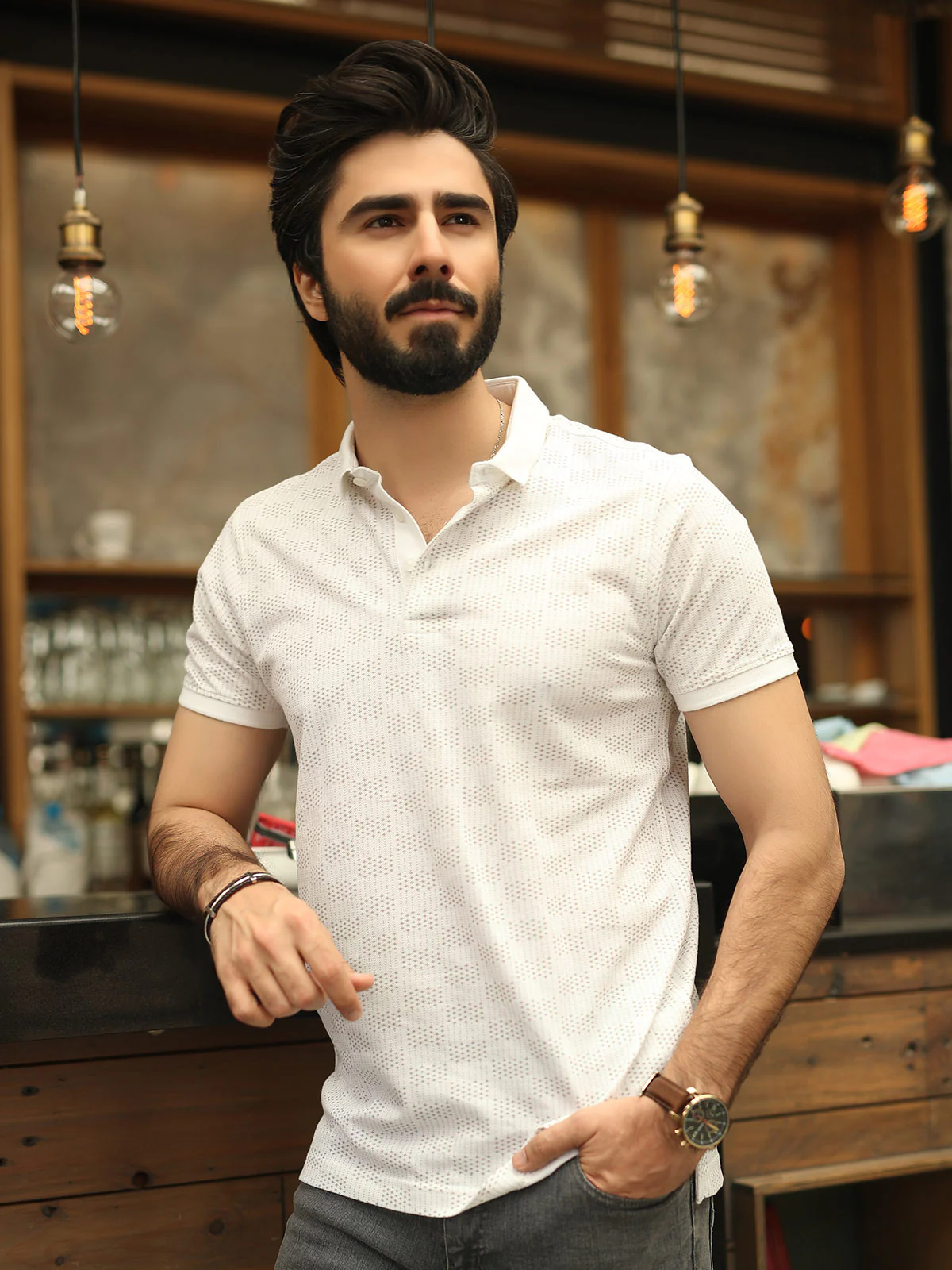 Men's Off White Polo Shirt - EMTPS19-007 - Image 3