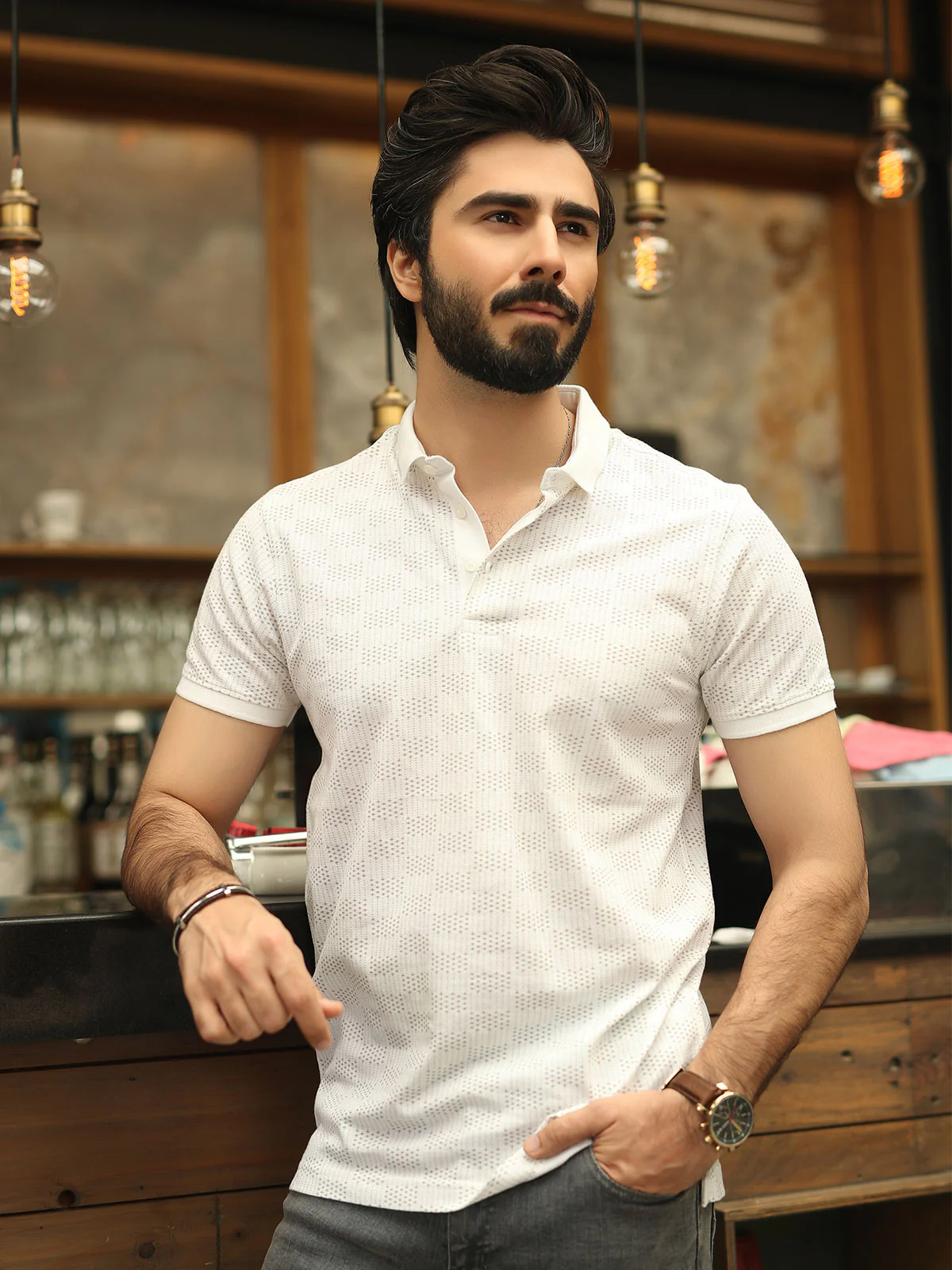 Men's Off White Polo Shirt - EMTPS19-007 - Image 4
