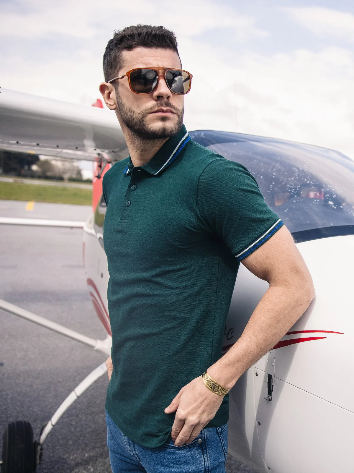 Men's Bottle Green Polo Shirt - EMTPS21-030 - Image 4