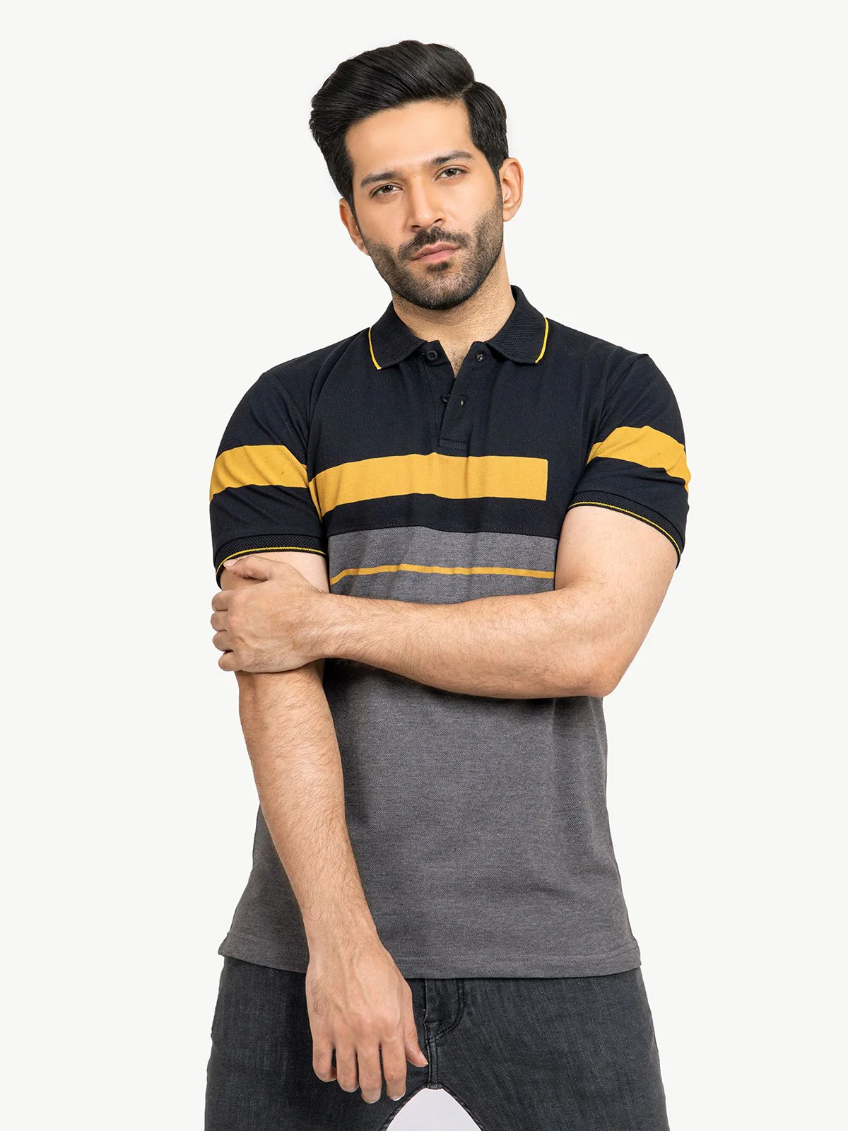Men's Black & Charcoal Polo Shirt - EMTPS21-033 - Image 2