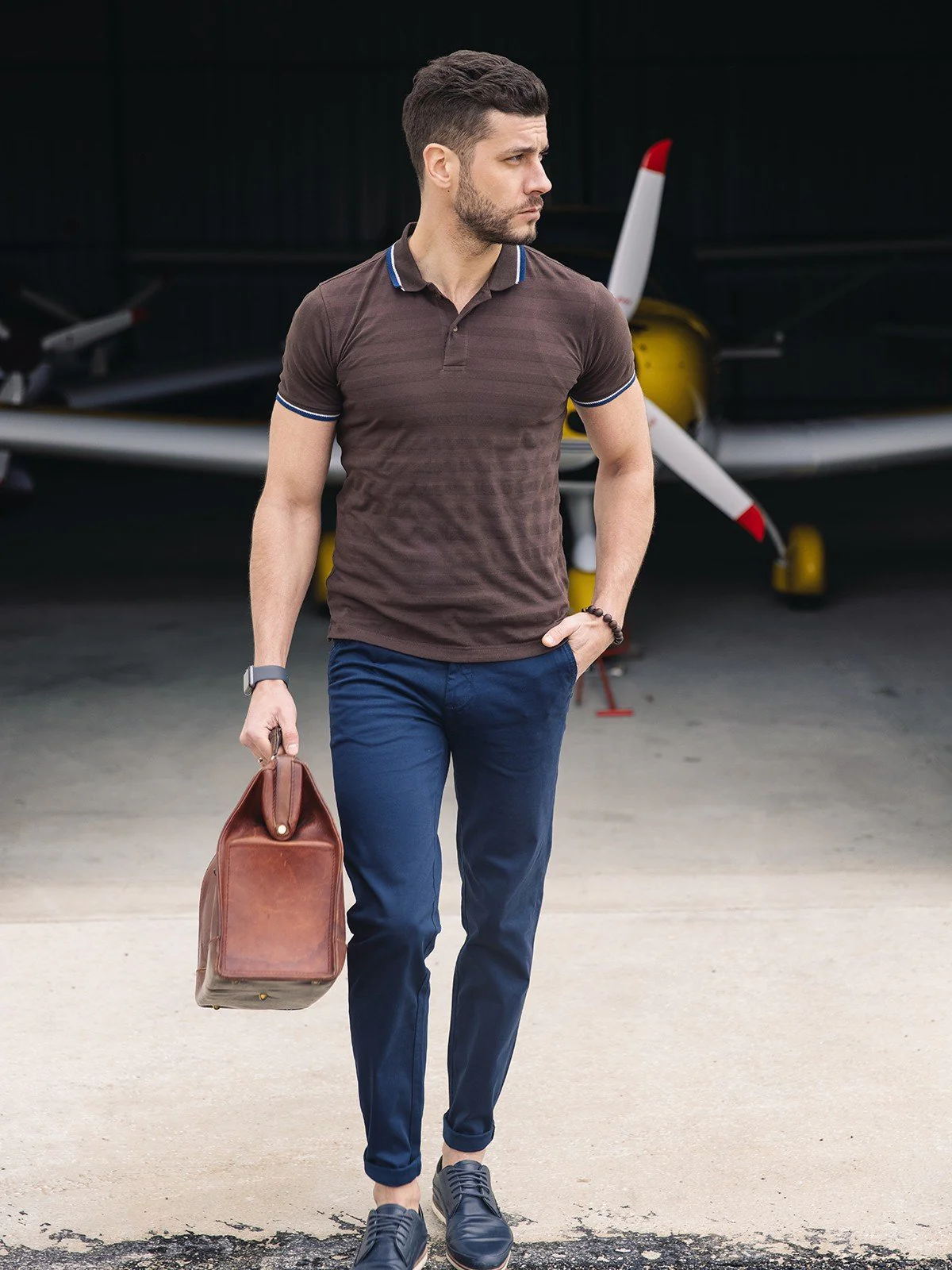 Men's Dark Brown Polo Shirt - EMTPS21-040 - Image 2