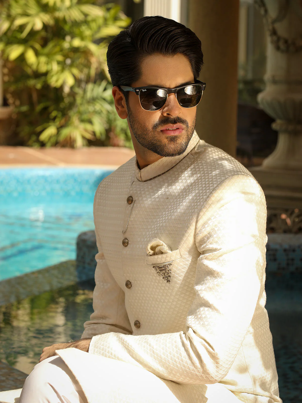 Men's Cream Sherwani - EMTS18-7156 - Image 2