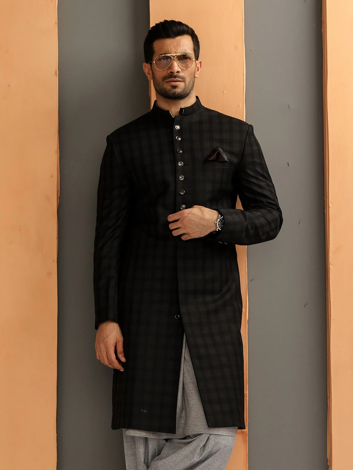 Men's Black Sherwani - EMTS18-7172 - Image 2