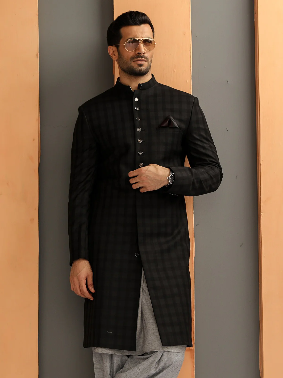 Men's Black Sherwani - EMTS18-7172 - Image 3