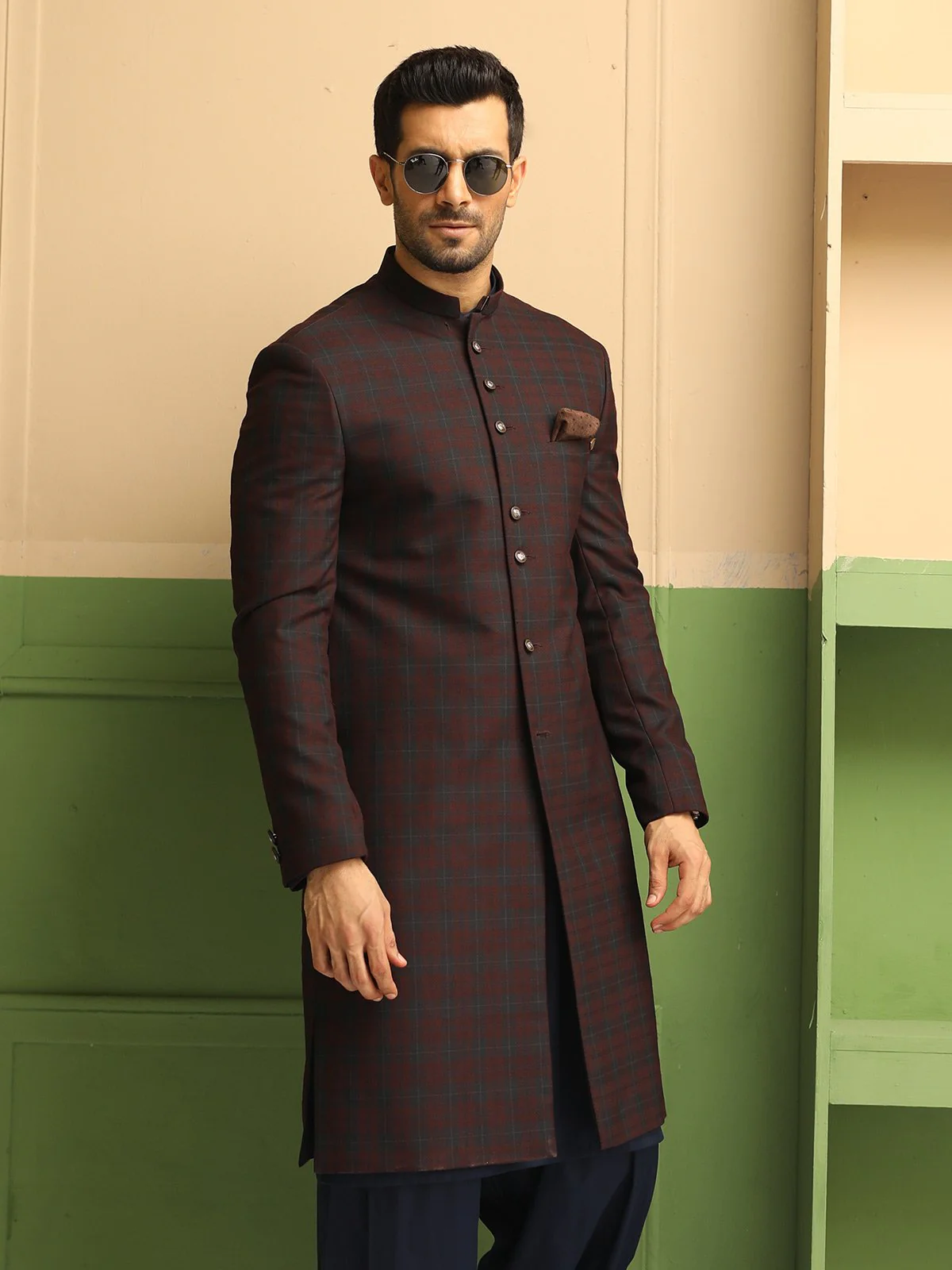 Men's Dark Maroon Sherwani - EMTS18-7173 - Image 2