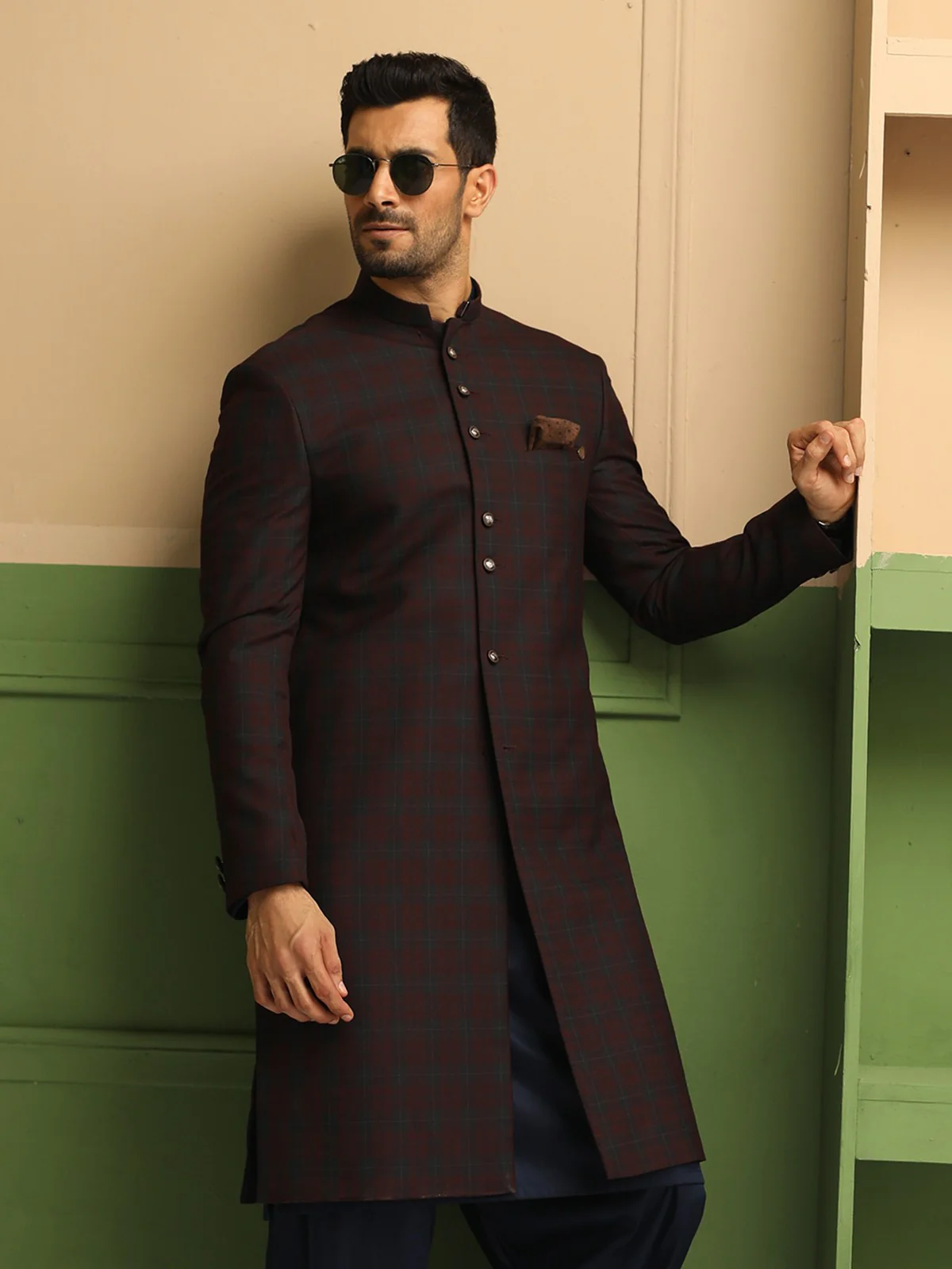Men's Dark Maroon Sherwani - EMTS18-7173 - Image 3