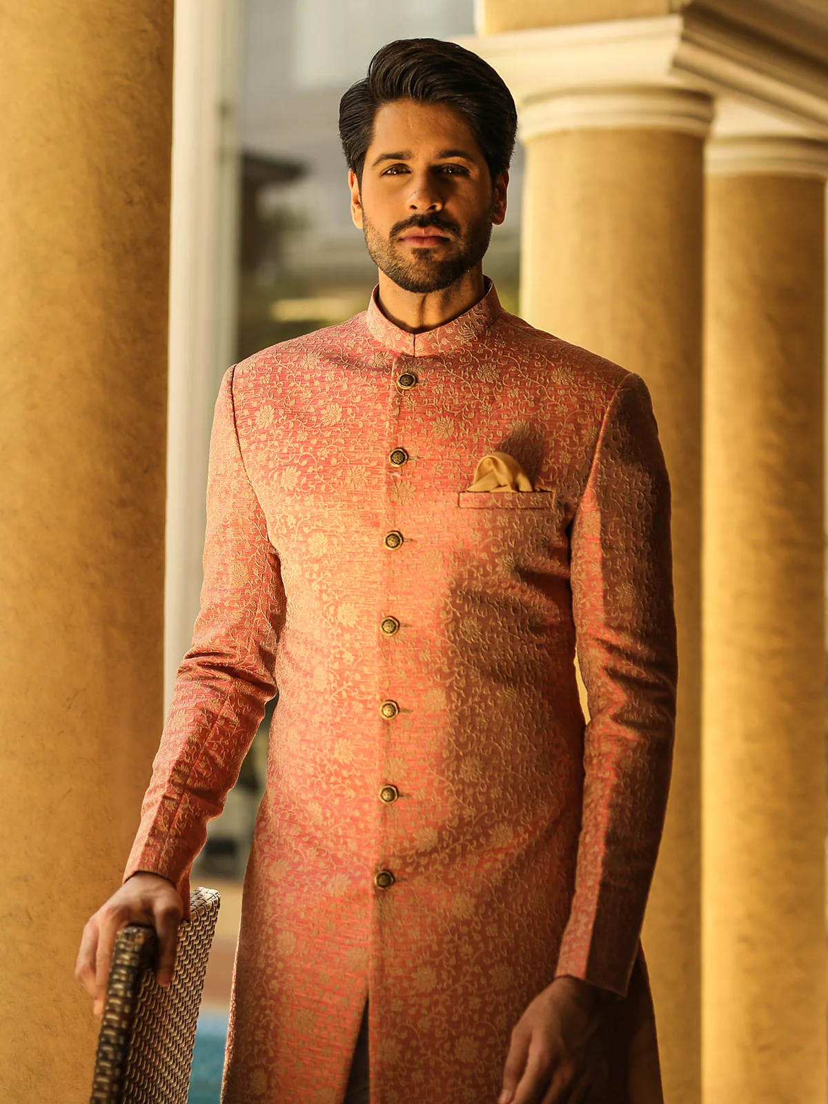 Men's Peach Sherwani - EMTS18-7180 - Image 2