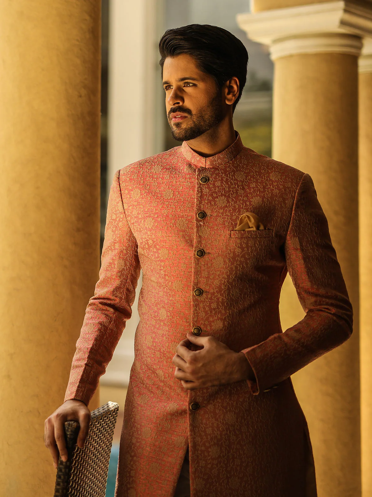 Men's Peach Sherwani - EMTS18-7180 - Image 3