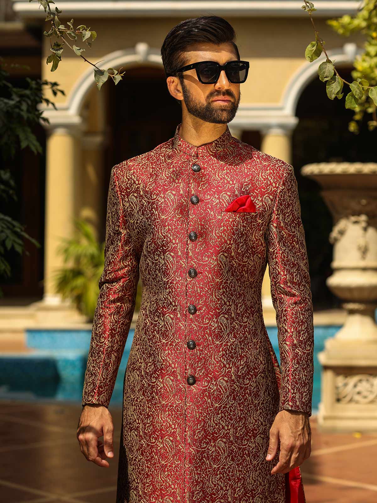 Men's Maroon Sherwani - EMTS18-7183 - Image 3