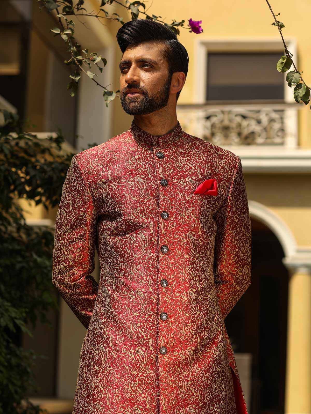 Men's Maroon Sherwani - EMTS18-7183 - Image 4