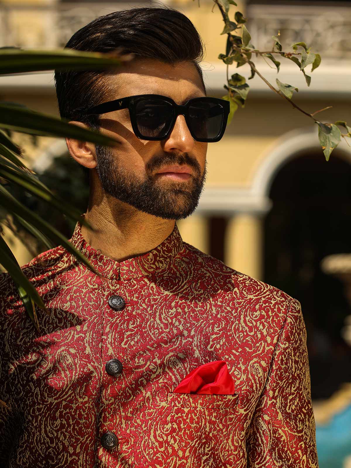 Men's Maroon Sherwani - EMTS18-7183 - Image 5
