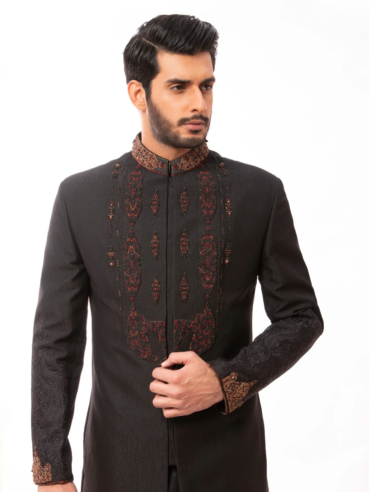 Men's Black Sherwani - EMTS19-7147 - Image 3