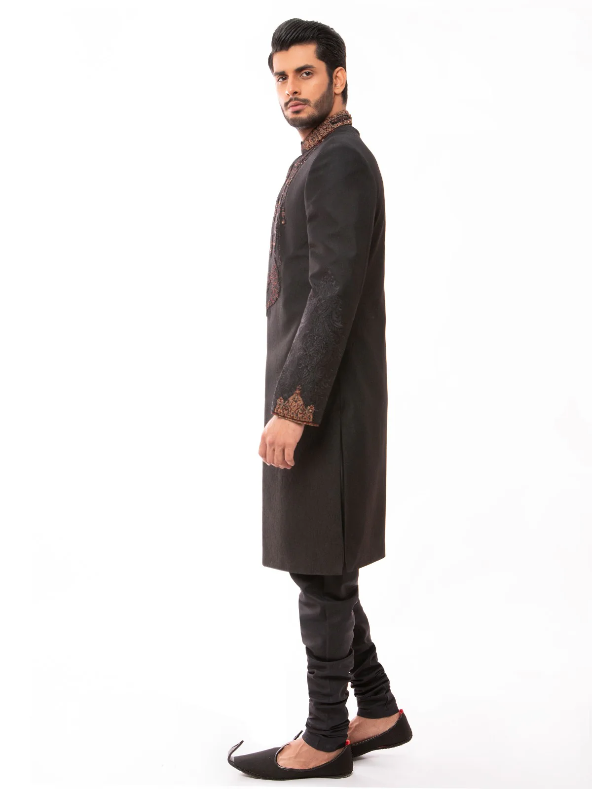 Men's Black Sherwani - EMTS19-7147 - Image 4