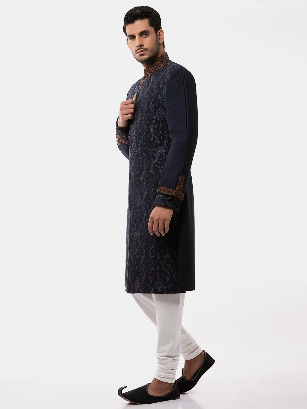 Men's Navy Blue Sherwani - EMTS19-7148 - Image 4