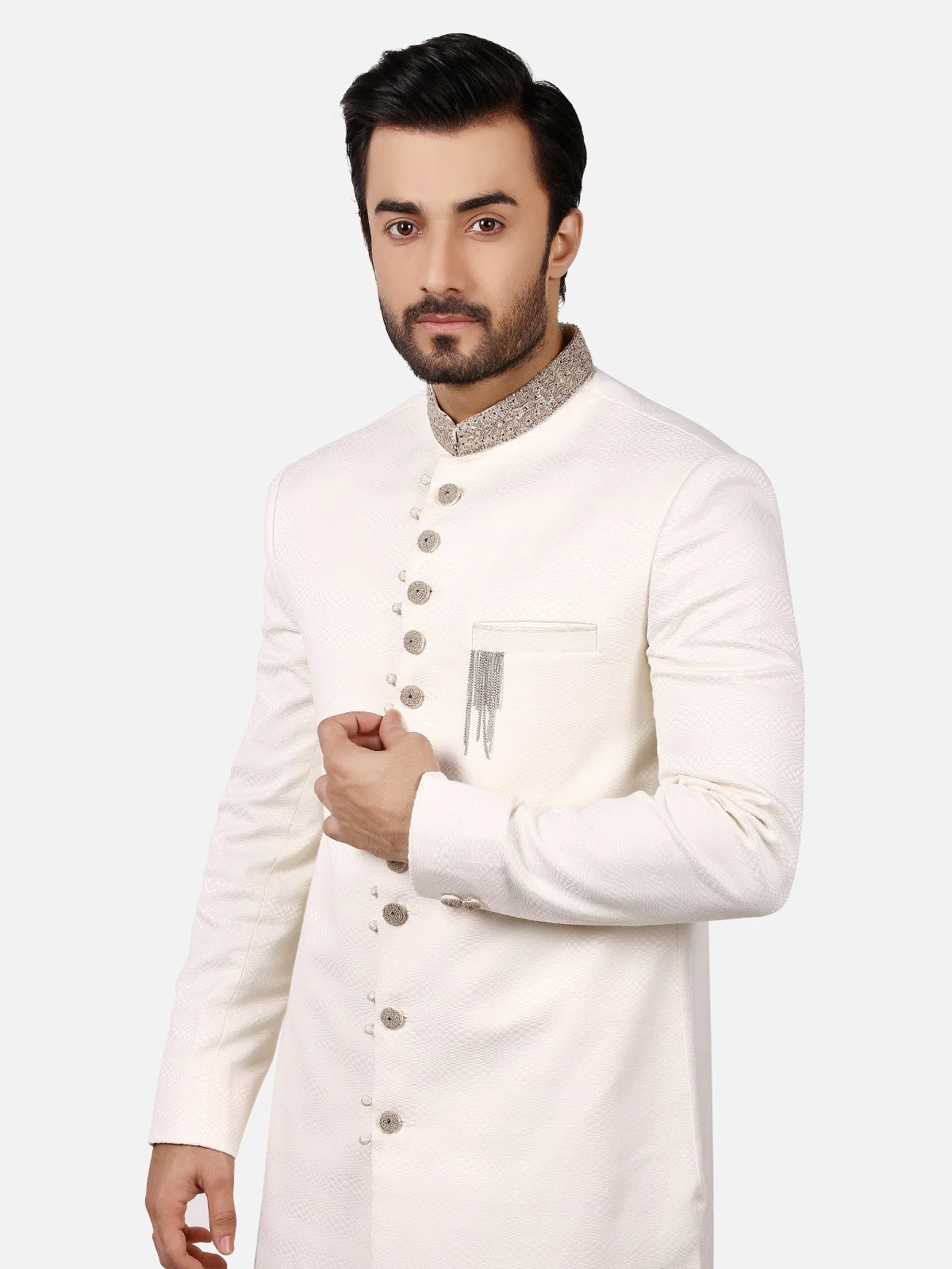 Men's Cream Sherwani - EMTS19-7154 - Image 2