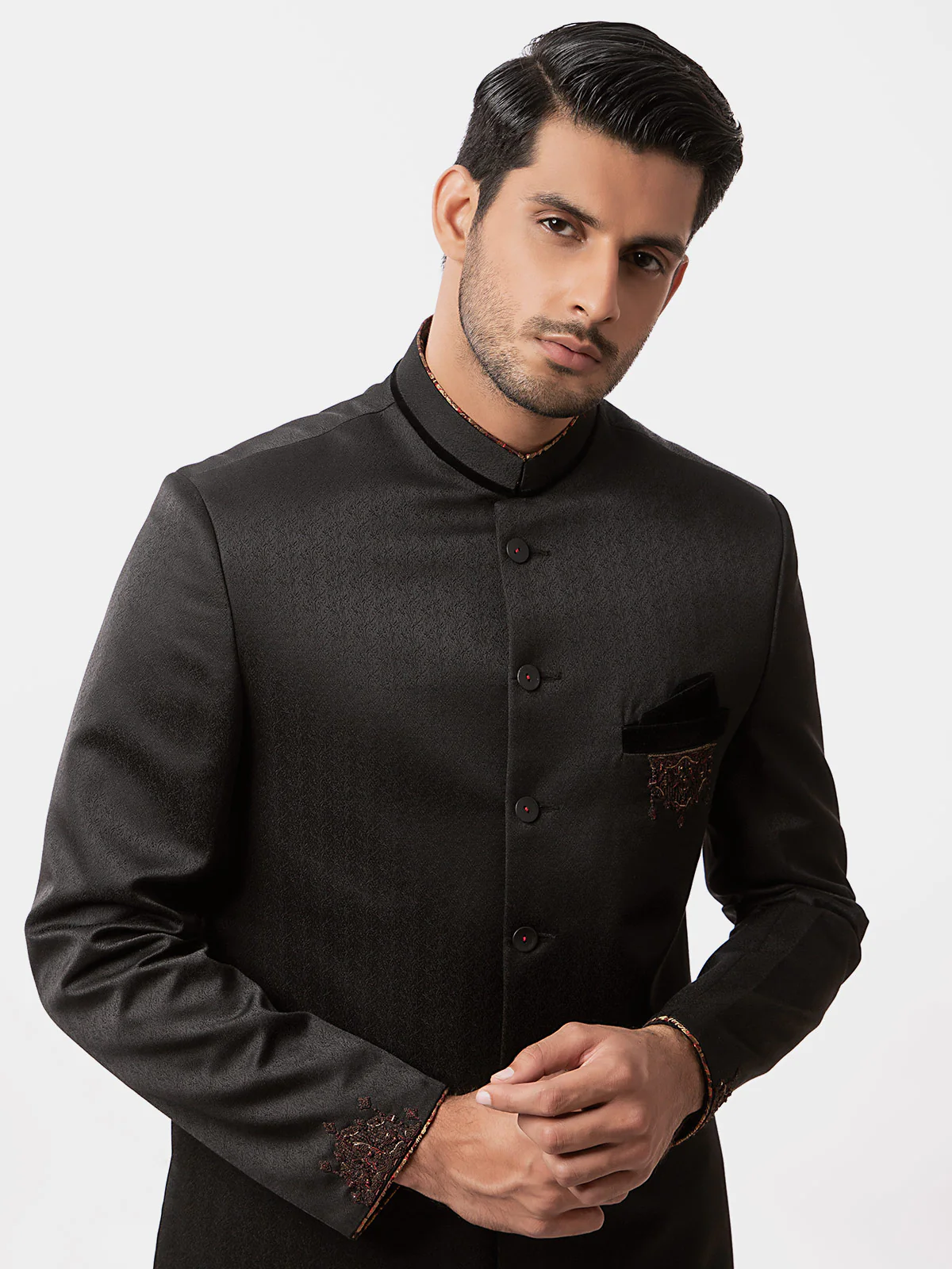 Men's Black Sherwani - EMTS19-7168 - Image 2