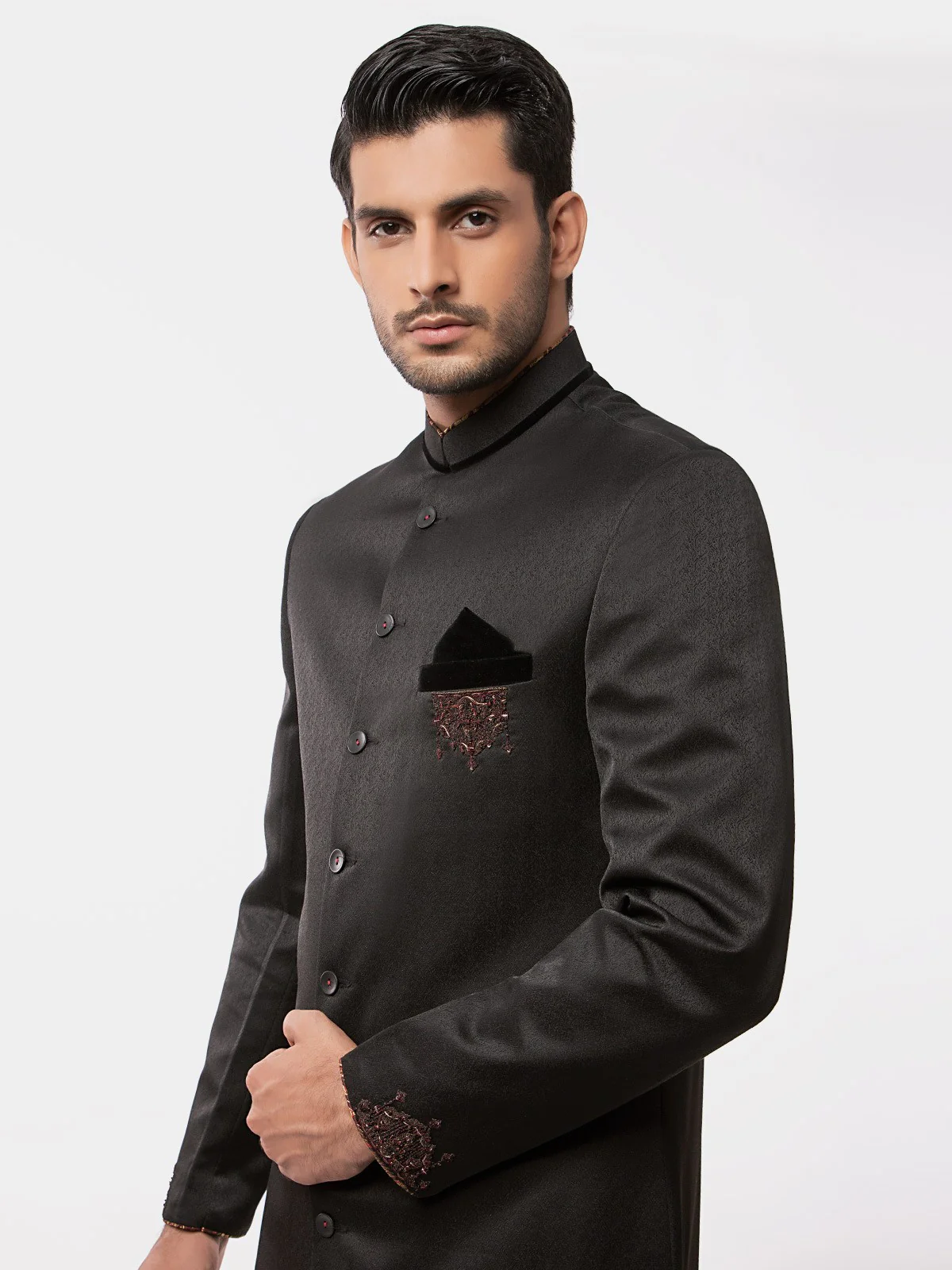 Men's Black Sherwani - EMTS19-7168 - Image 3