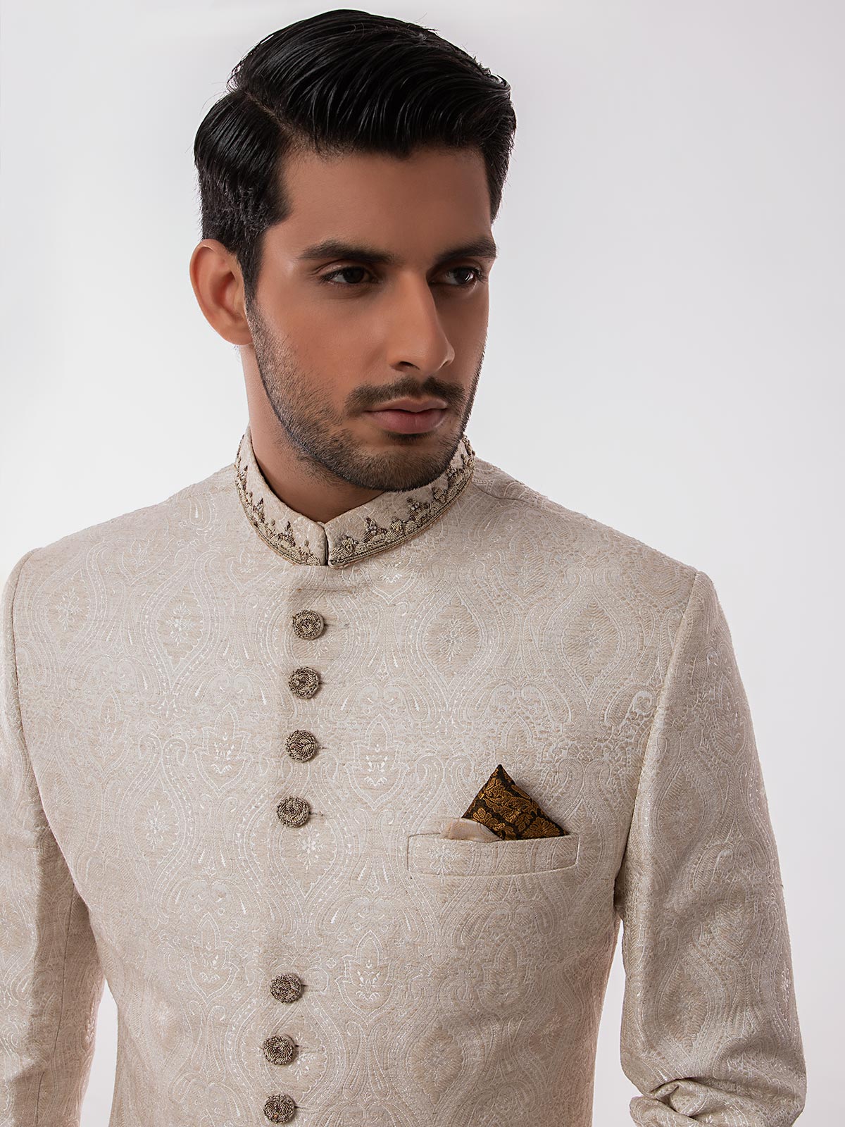 Men's Light Beige Sherwani - EMTS19-7184 - Image 2