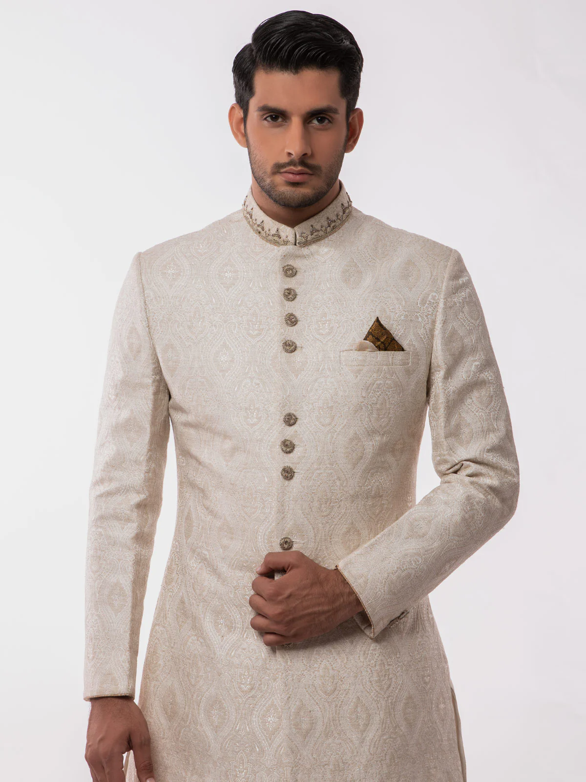Men's Light Beige Sherwani - EMTS19-7184 - Image 3
