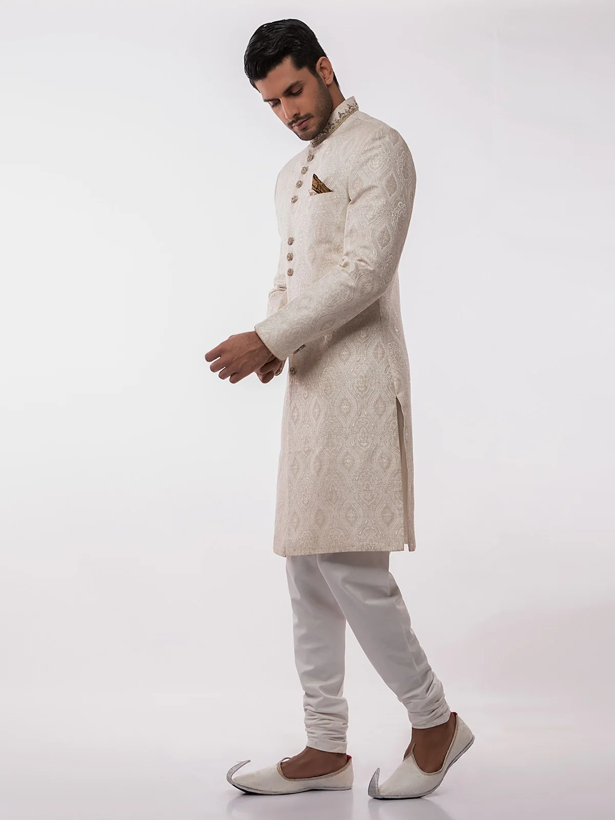 Men's Light Beige Sherwani - EMTS19-7184 - Image 4