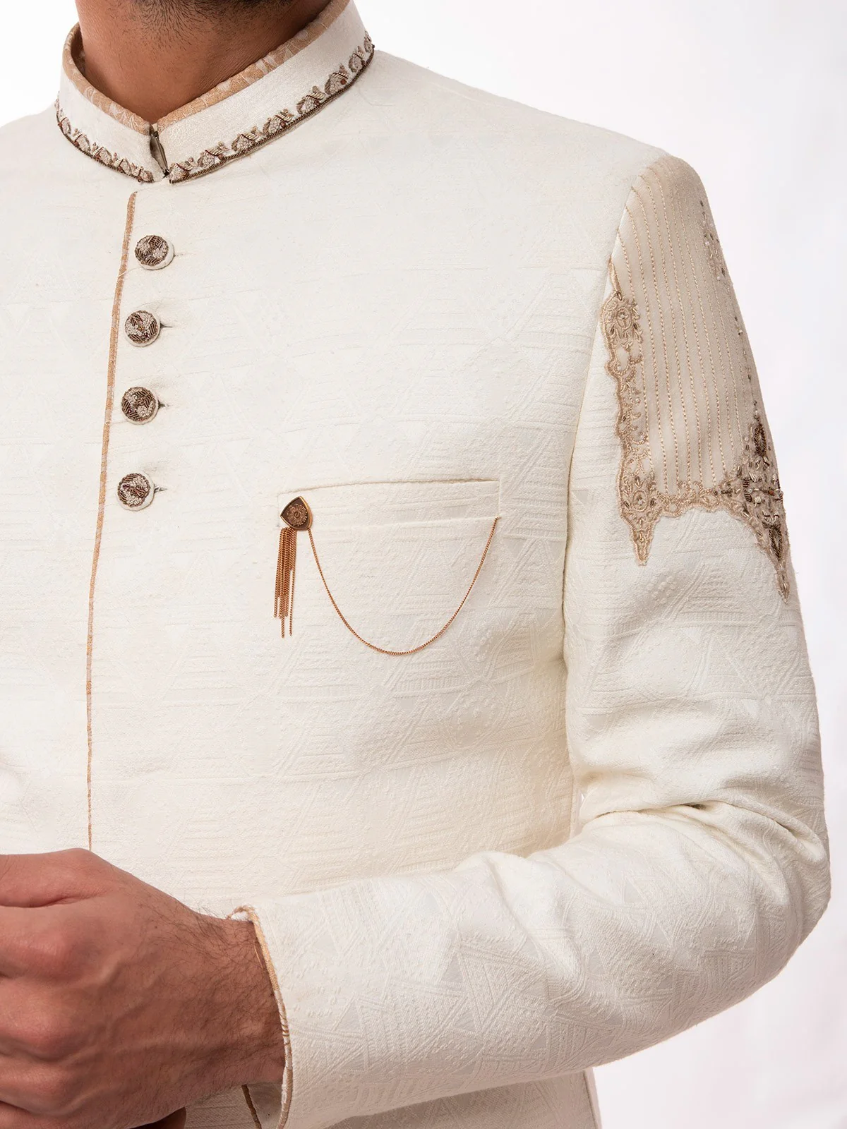 Men's Cream Sherwani - EMTS19-7185 - Image 2