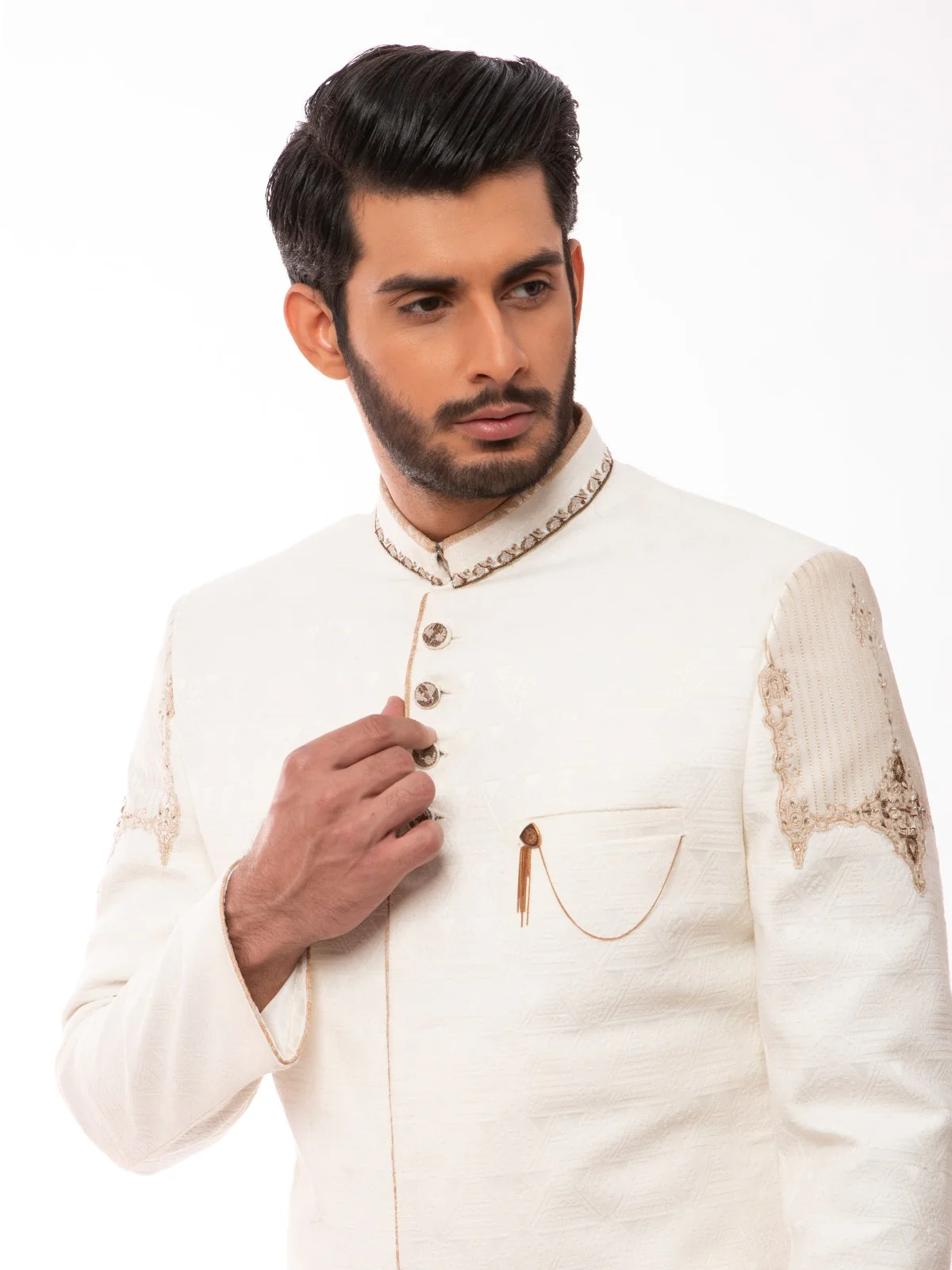 Men's Cream Sherwani - EMTS19-7185 - Image 3