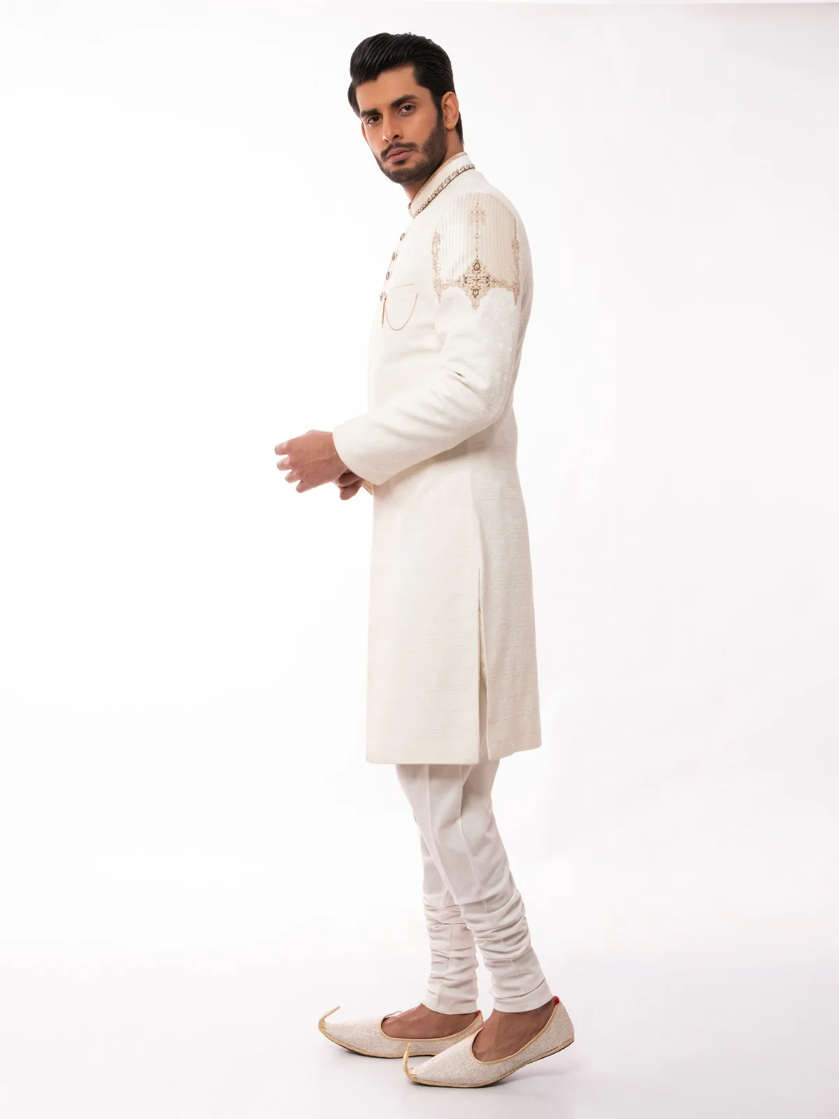 Men's Cream Sherwani - EMTS19-7185 - Image 4