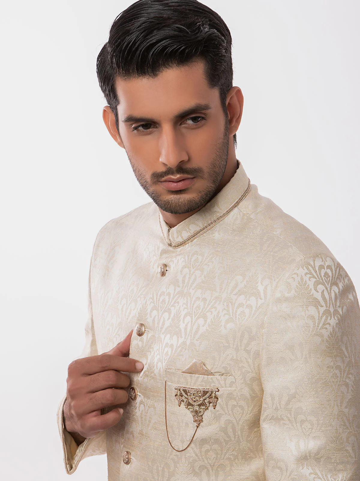 Men's Cream Sherwani - EMTS19-7187 - Image 2