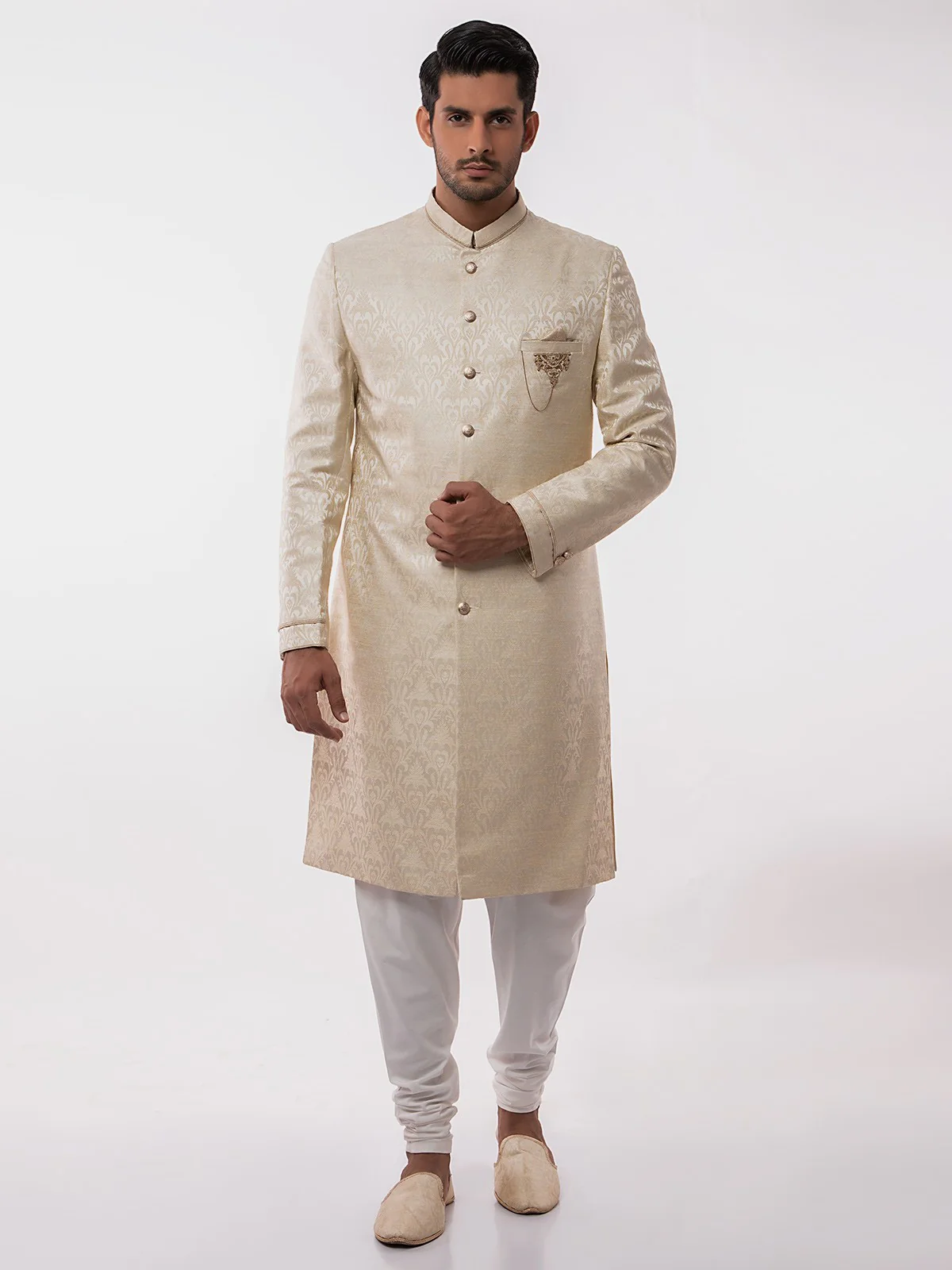 Men's Cream Sherwani - EMTS19-7187 - Image 3