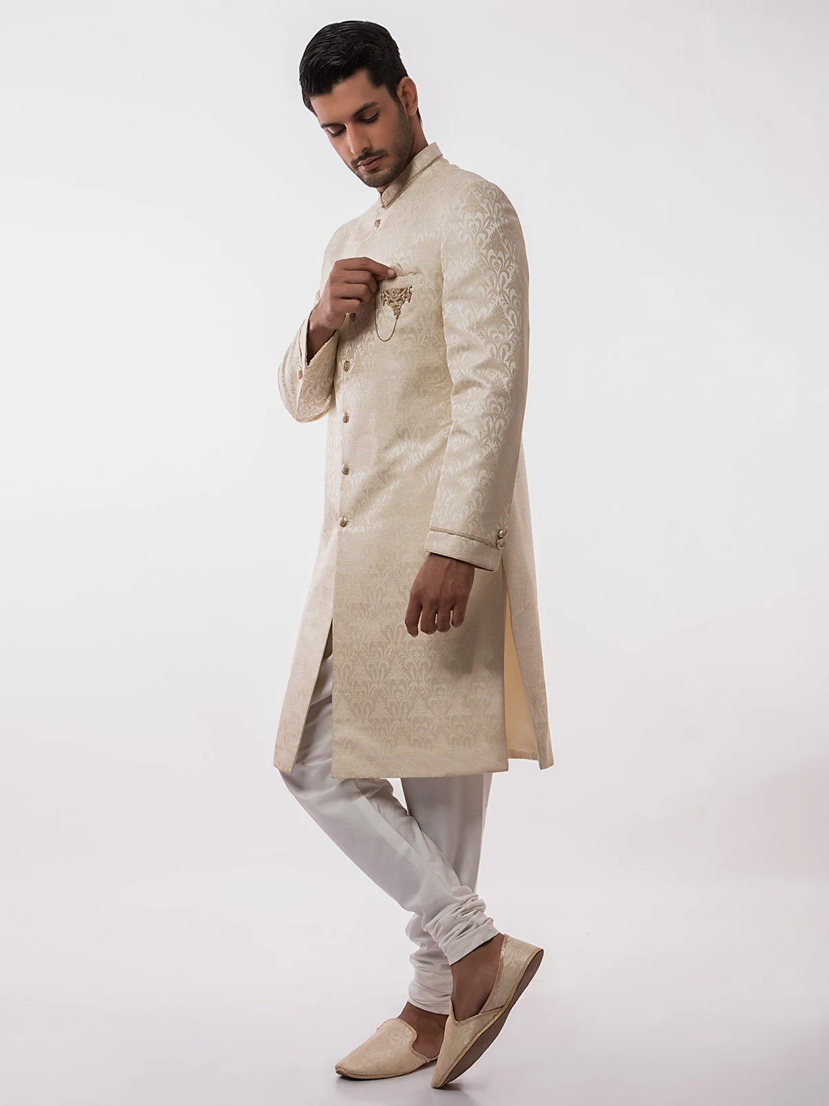 Men's Cream Sherwani - EMTS19-7187 - Image 4